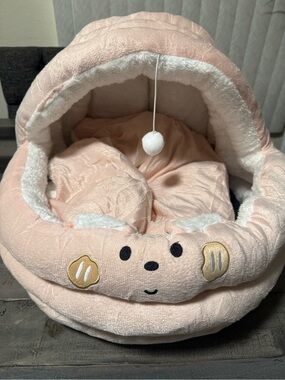 Plush Pink Cozy Kids Toy Bed with Hooded Canopy
